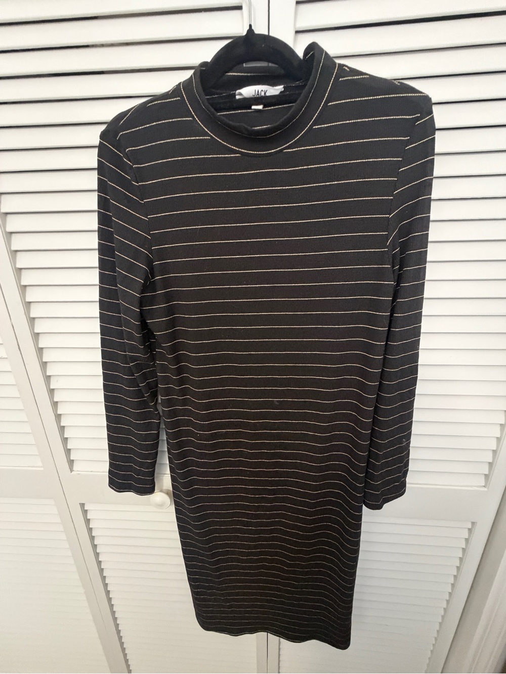 JACK by BB Dakota Black Dress with Gold Stripe Mock Neck Long Sleeve Size L